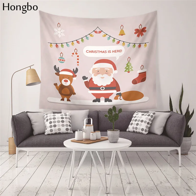 

Гобелен Hongbo с мультяшным Санта-Клаусом, Зимний Снежинка, пейзаж, настенное украшение, рождественский дом, скатерть, одеяло