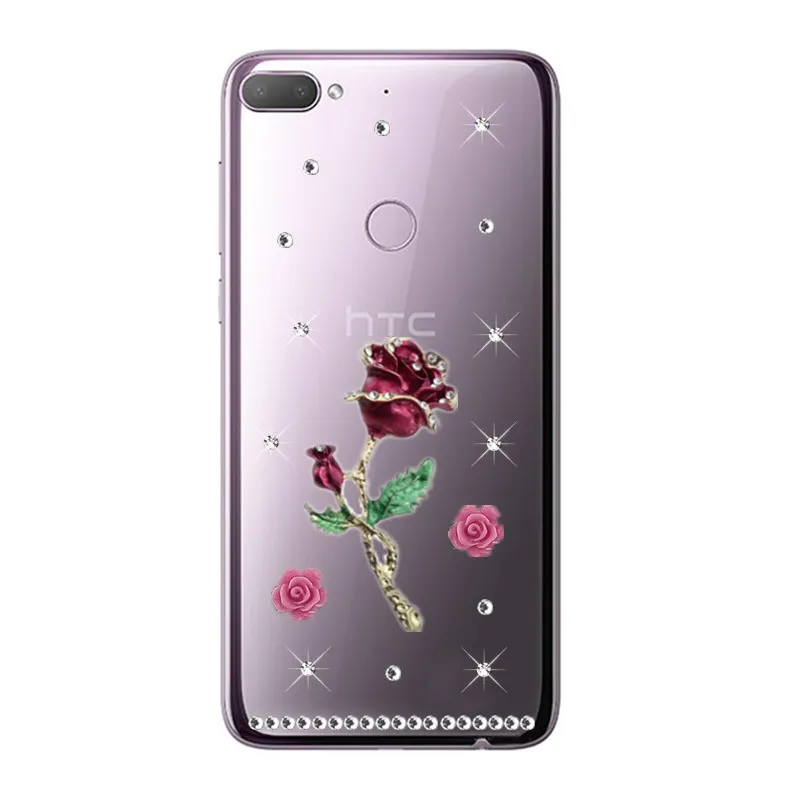 Красивый розовый кристально прозрачный чехол с бриллиантами для HTC Desire 12 Plus 12s U11