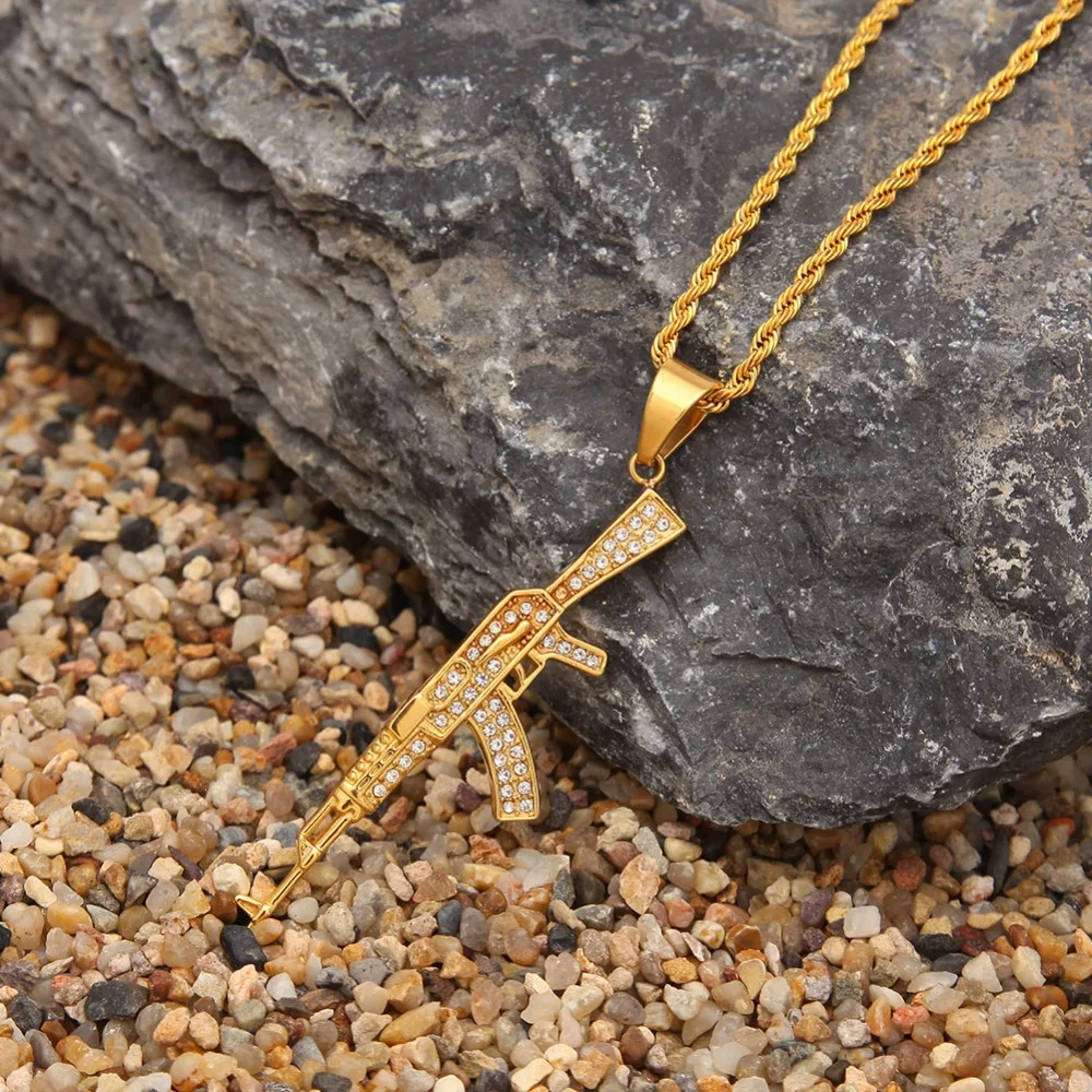 Ожерелье с кулоном в виде пистолета из нержавеющей стали золотого цвета 3 мм 24