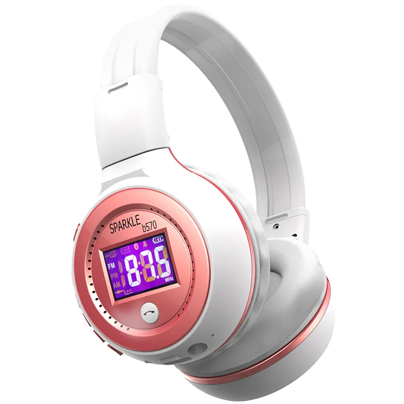 White and Pink B570 Hi-Fi стерео Bluetooth наушники Беспроводная гарнитура с микрофоном FM радио Micro SD карта воспроизведения громкой связи вызов для телефона - Цвет: White and Pink