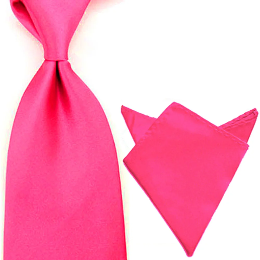 Hot Pink Мужской Атласный 8 см Широкий сплошной цвет галстук носовой платок набор галстук носовой платок Карманный квадратный Лот BWSET0505 - Цвет: Hot Pink