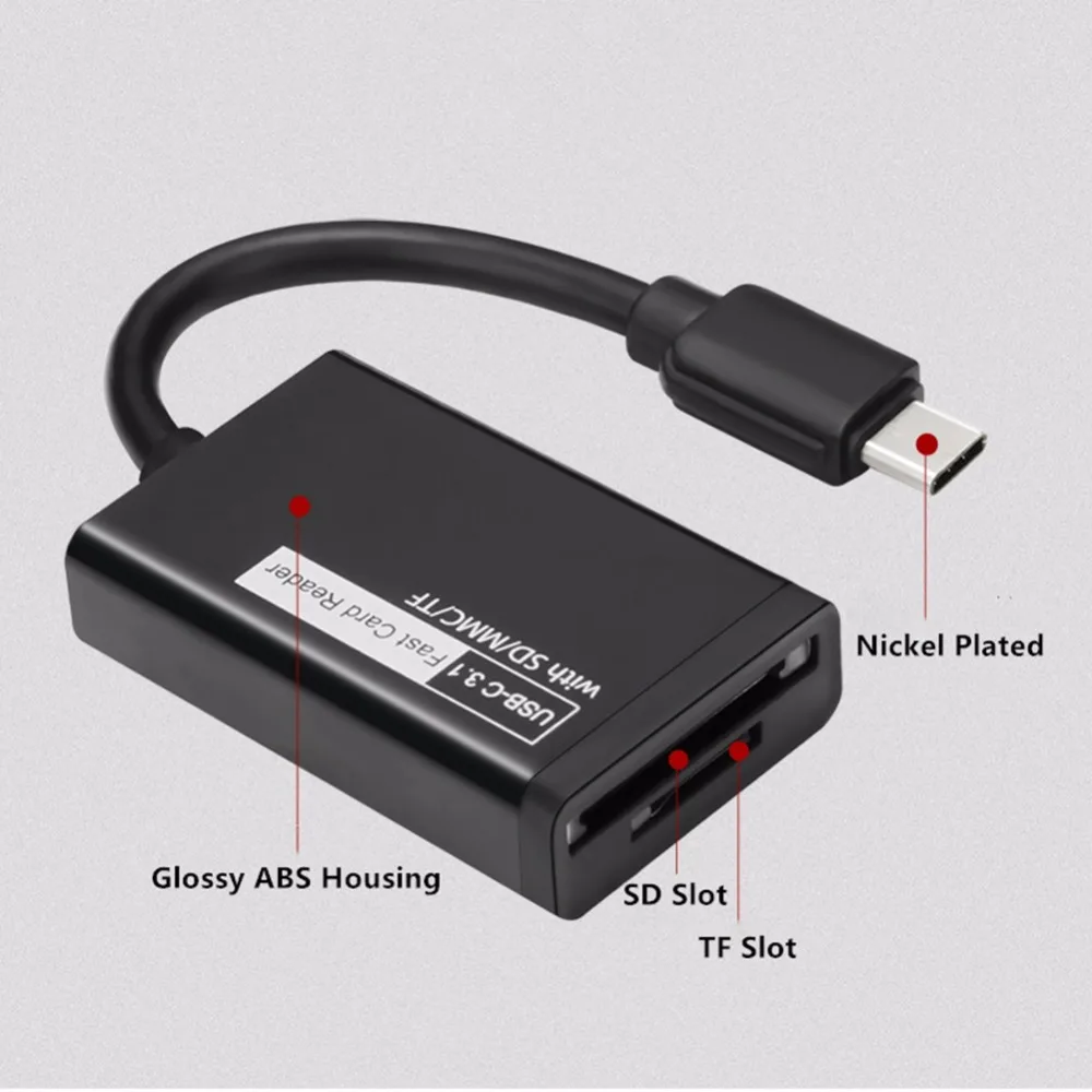 Superspeed USB 3 0 Стандартный (5 Гбит/с) Type C OTG кардридер с двумя слотами для карт памяти