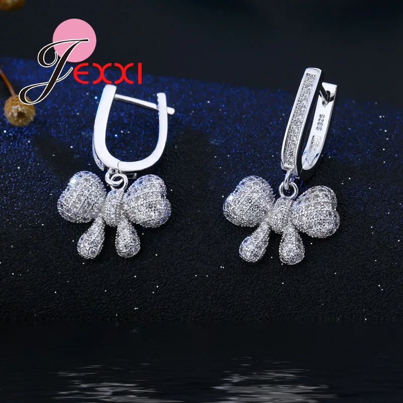 

Hot Sales Butterfly Bow Jewelry Sets Fashion 925 Sterling Silver Crystal Pendant Necklace Earrings Jewelry Sets