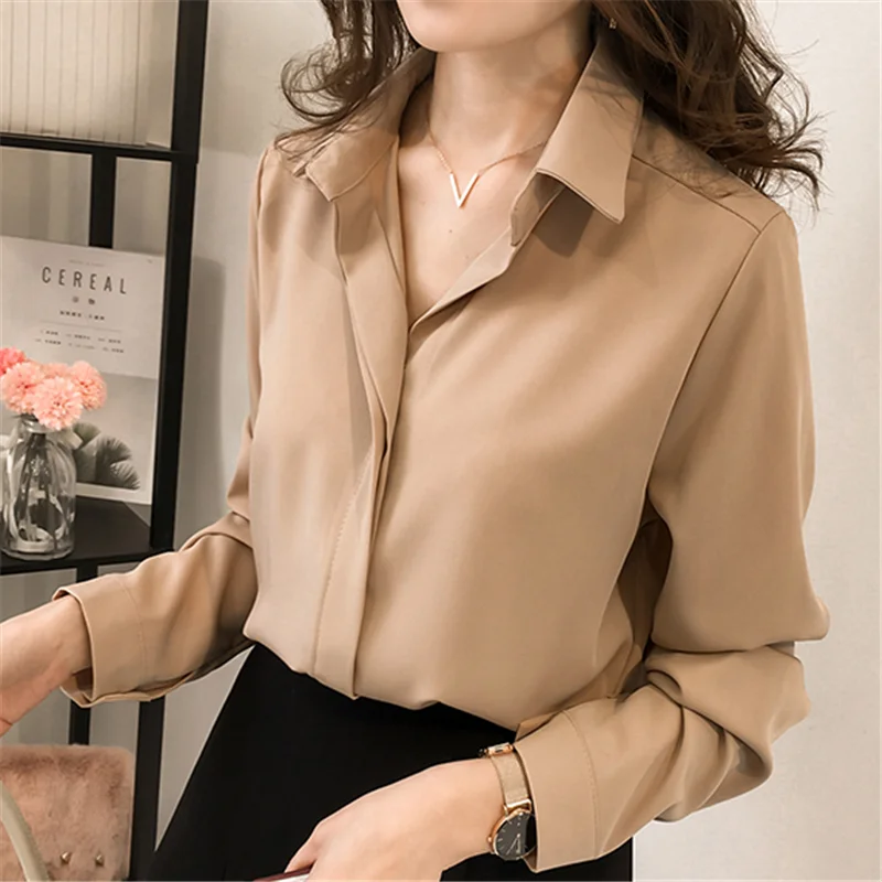 Women Shirts Chiffon Blouse Korean Woman Long Sleeve for White Shirt Plus Size Tops Blouses Female Ladies Top |