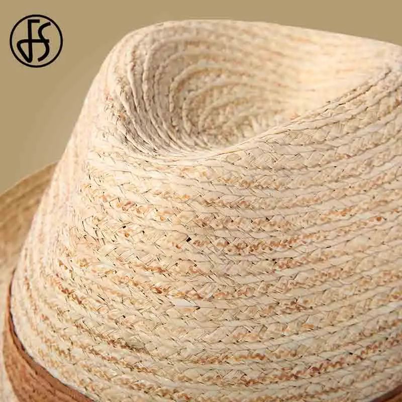 Мужская соломенная шляпа FS Raffia от солнца с широкими полями Пляжная винтажная