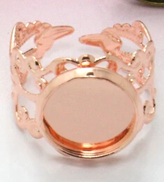 Rose Gold 10 шт. кольцо Крепление для кабошона Круглый безель лоток заготовка волок для 12/14/16/18/20 мм DIY моды кольца, регулируемое кольцо ювелирных изделий - Цвет: Rose Gold