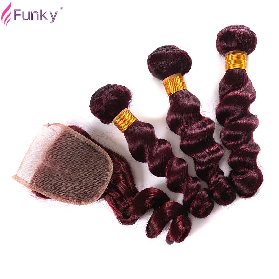 Красота Волос 99j Бразильские Волосы Свободная Волна Lace Closure With Цвет 4 шт. Связки