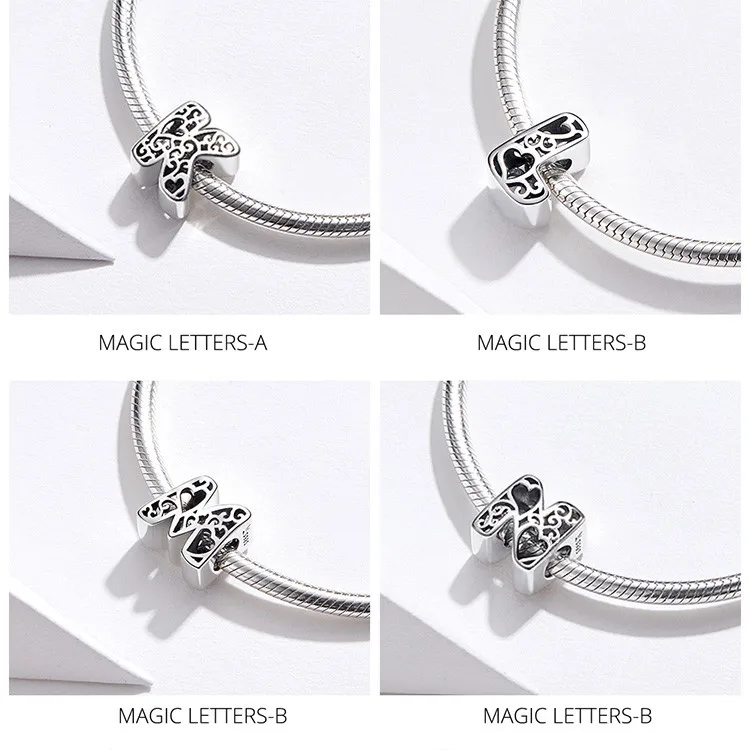 Подходит для браслетов Pandora,, 925 пробы, серебро, 26 букв, английские буквы, бусины S295, сердце, 26 букв, подвески, сделай сам