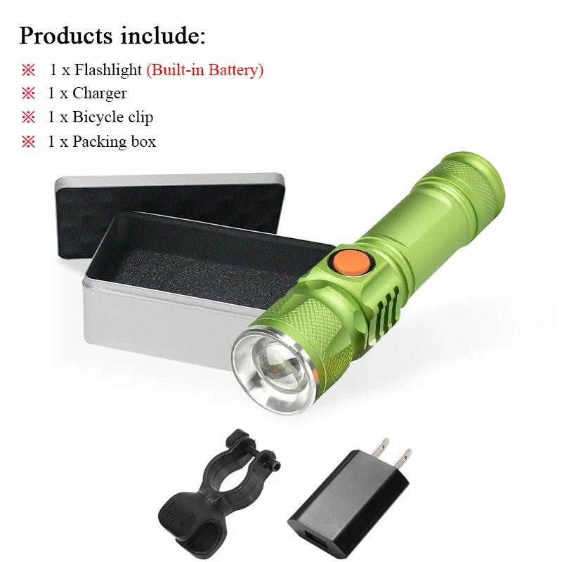 Mini led flashlight zoomble hand lamp CREE xml t6 usb torch flash light lantern 18650 Built-in battery waterproof camping light - Испускаемый цвет: led Flashligh C4-BOX