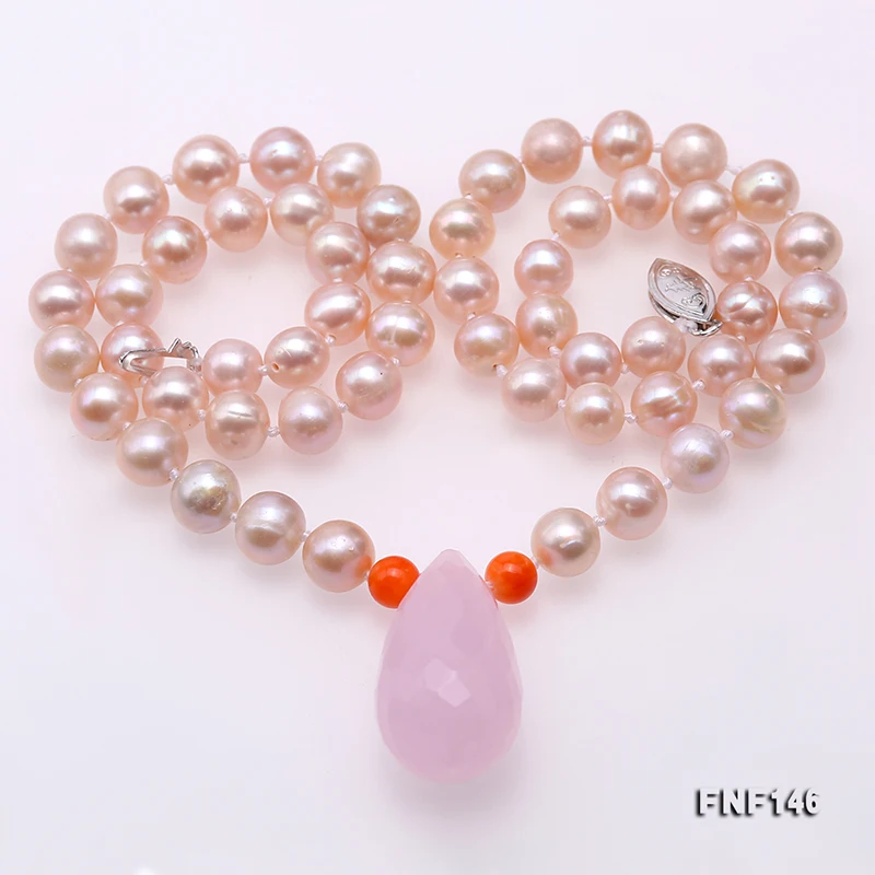 JYX 2019 Lovely Heart quartz pearl necklace 6.5-7.5mm lavender Freshwater Pearl Necklace with pink crystal 18&quot Mother⟚y gift |