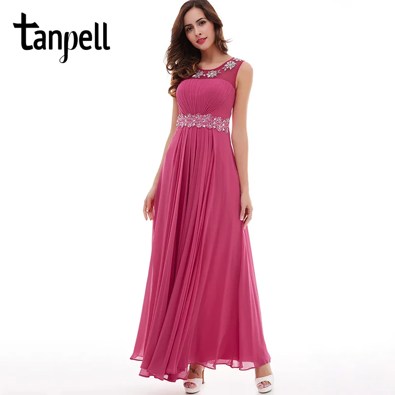 

Tanpell peach prom dress new beading appliques pleated chiffon a line dresses back zipper up cheap women formal long prom gown