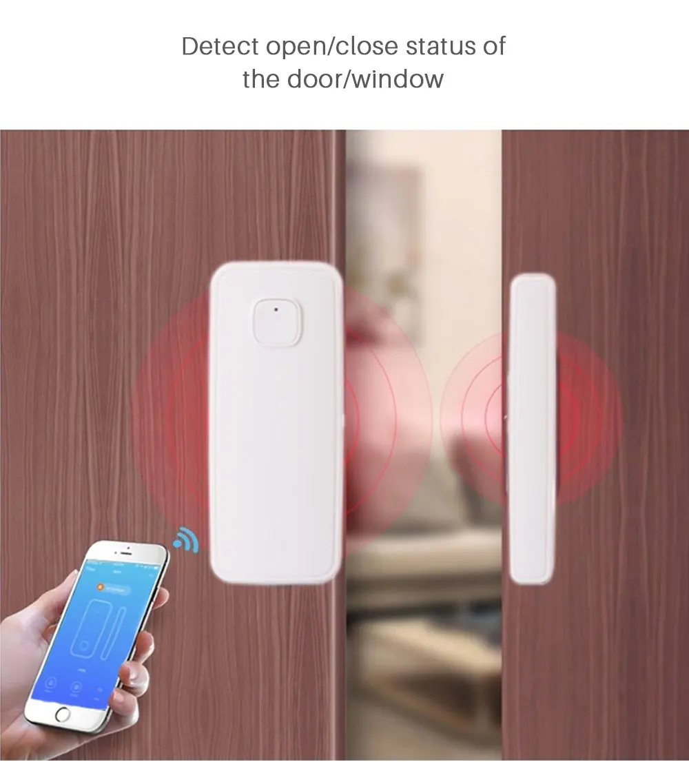Беспроводная дверная сигнализация, WiFi, датчик окна, двери, детектор, умный дом, безопасность через приложение, контроль, совместимость, Amazon Alexa, Google Home