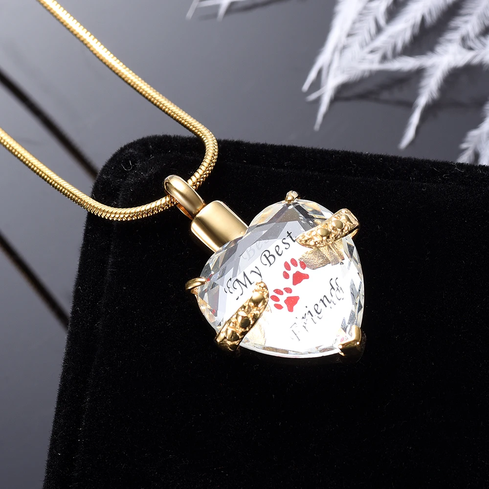 Solid Golden Heart Urn Necklace&ampClear Crystal Inlay Cremation Pendant Pet Memorial Ashes Keepsake Jewelry For Dog | Украшения и