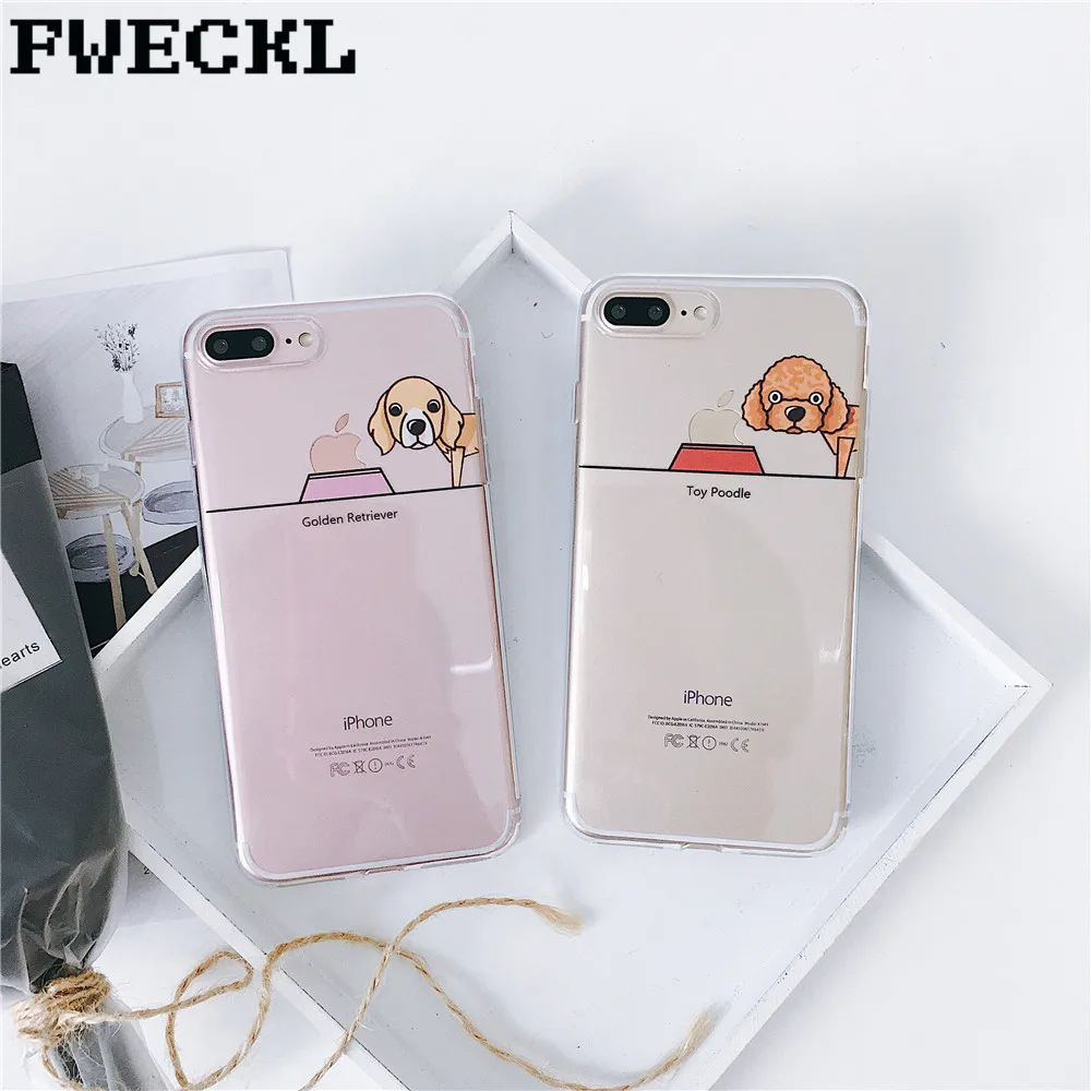 FWECKL Transparent Cute Cartoon DOG Case For 6 6S 7 8 Plus X Silicone iPhone XR XS MAX Silicon Cover pet |
