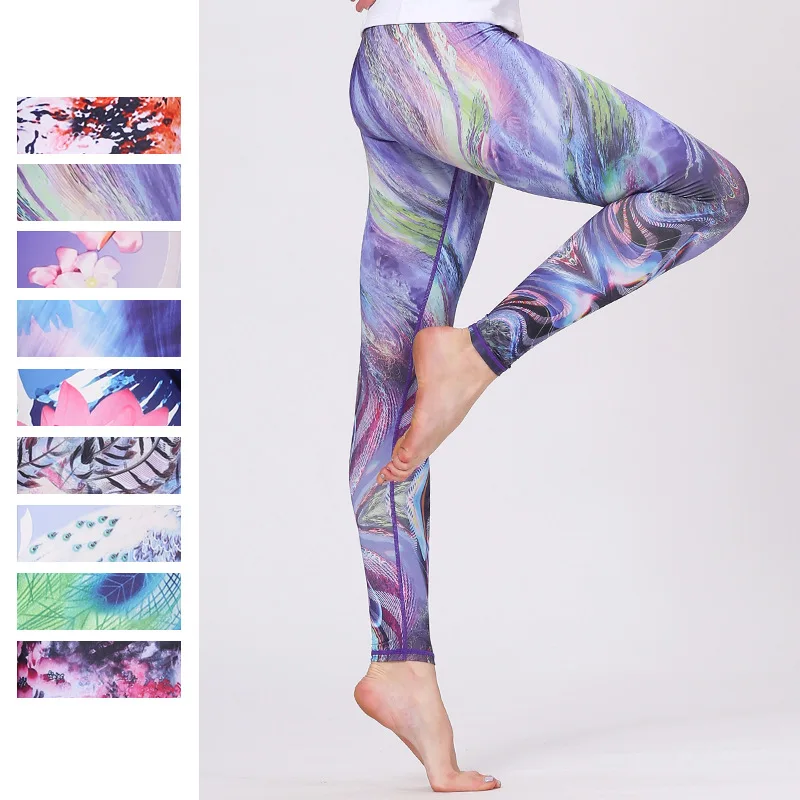 Леггинсы для йоги спортивные женские фитнес 2018 новые печатные штаны