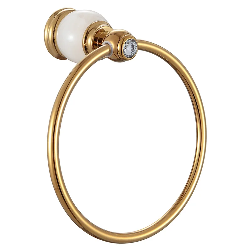 Towel Ring Роскошный Золотой нефрит кристалл аксессуары для ванной комнаты Душ мыльница шампунь стеклянная полка жидкий Диспенсер держатель туалетной щетки - Цвет: Towel Ring