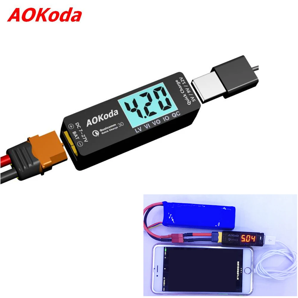 AOKoda Lipo к USB конвертер питания QC3.0 адаптер быстрое зарядное устройство для