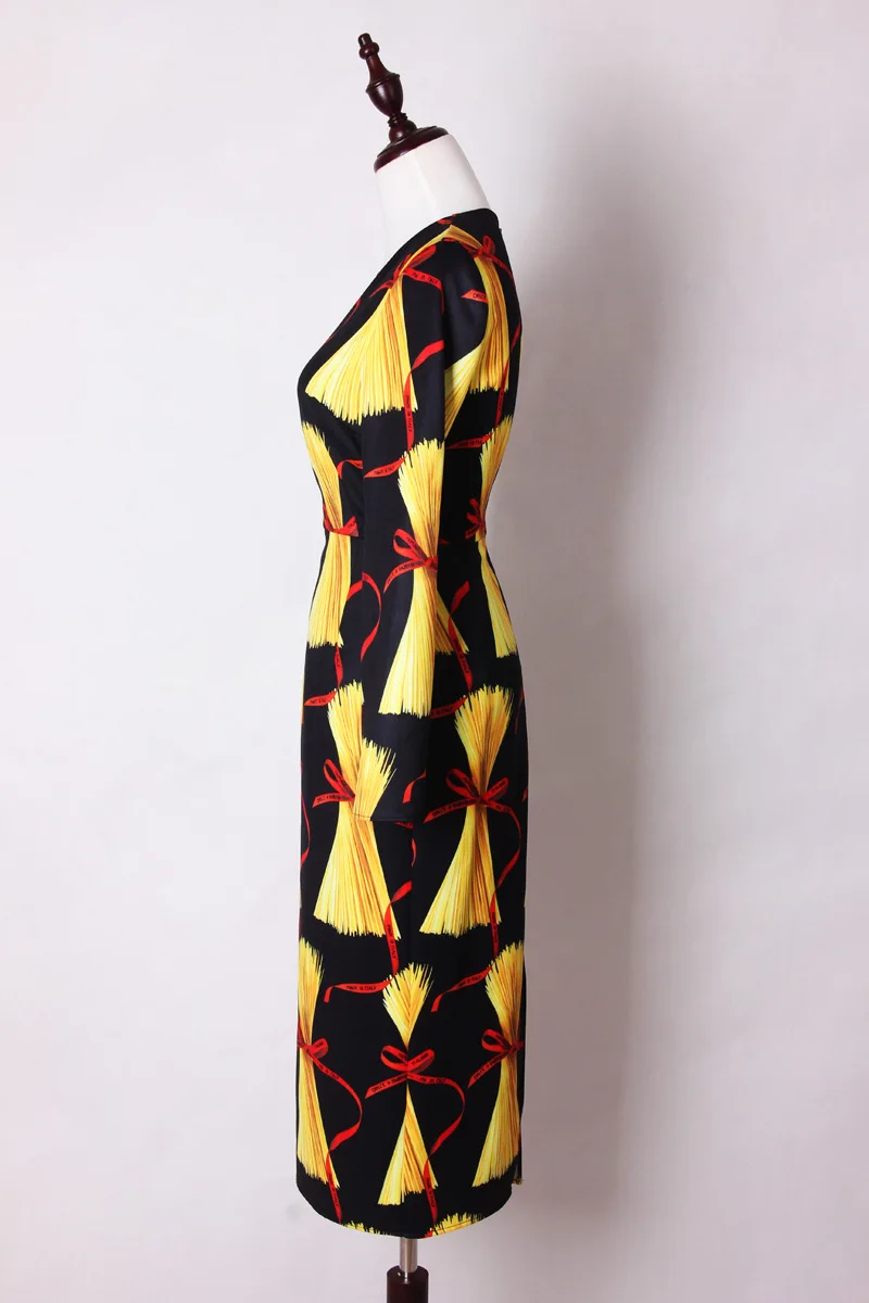 Мидж Фэйри Миланский подиум O-образный воротник Платье-тело на длинных рукавах для женщин Италия Noodies Print Бренд Те же стильные платья плюс размеры Вестидос.