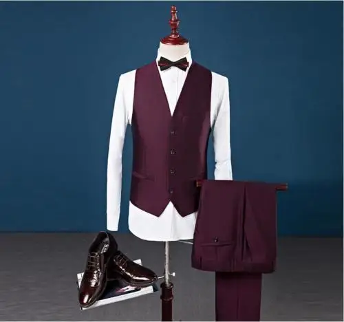 

NEW Slim Fit Men's Suit 3 Pcs Burgundy Black Lapel Tuxedo 38 40 42 44 46+Custom