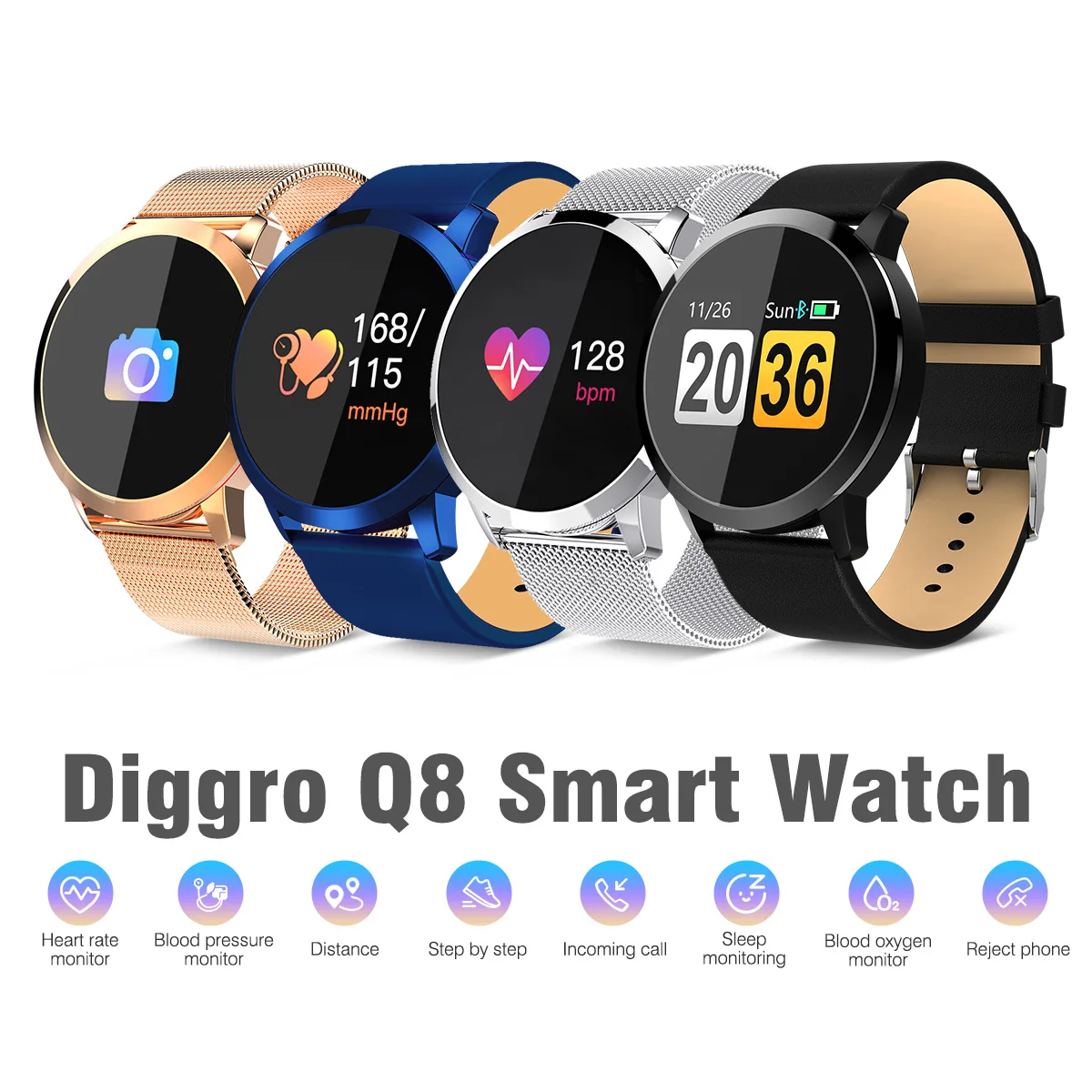 Умные часы Diggro Q8 OLED цветной экран монитор сердечного ритма кровяное давление