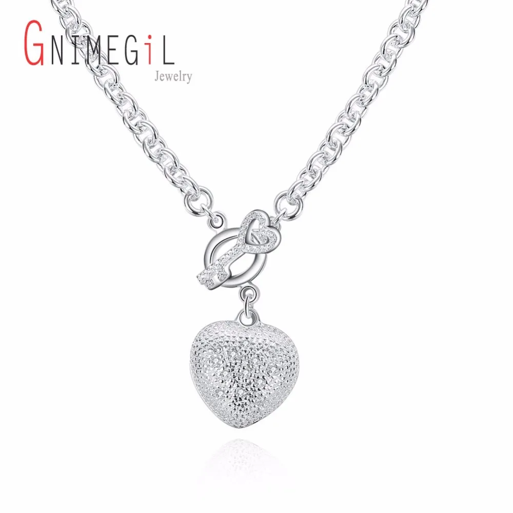 GNIMEGIL серебряный цвет ключ и сердце замок Подвески Ожерелья сверкающий Кристал