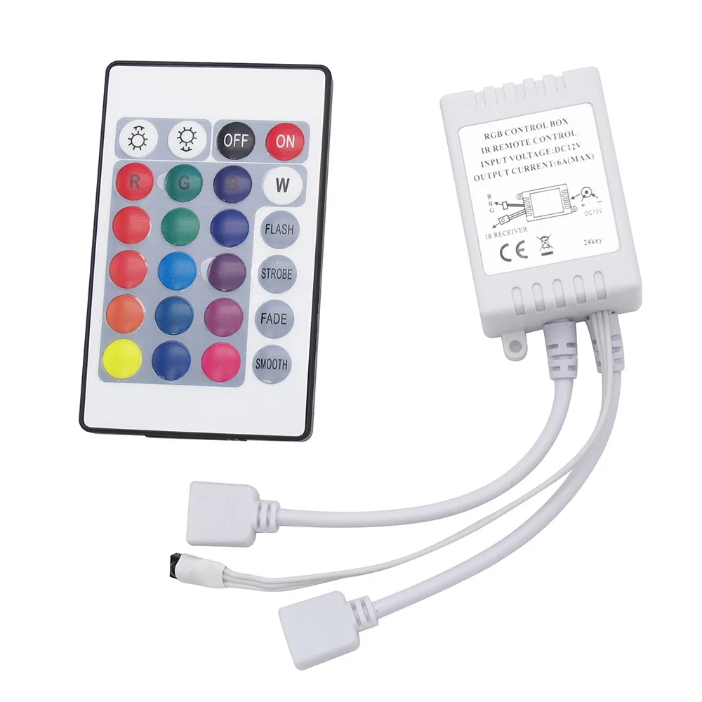 1 шт. 24 клавиши 2 порта ИК пульт дистанционного управления контроллер RGB DC 12 В 6A для