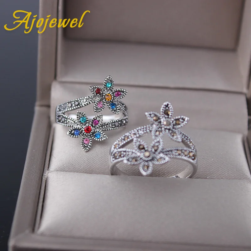 Женское кольцо с двойным цветком и стразами размеры 6-9 | Украшения аксессуары