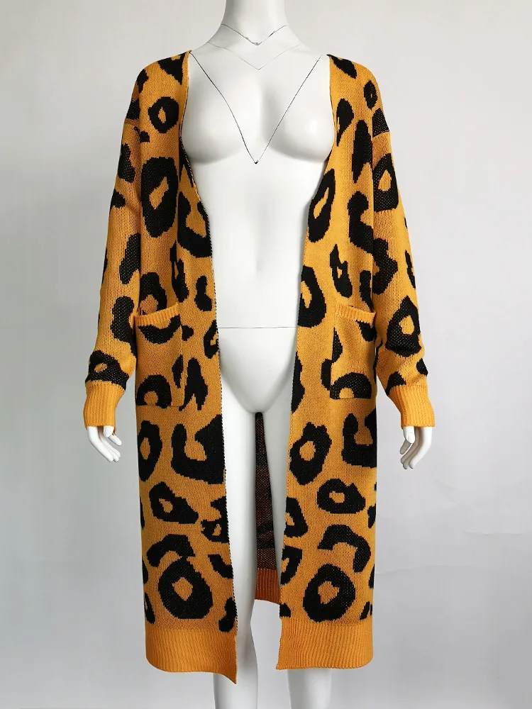 Autumn winter 2018 women Sexy V neck casual sweater cardigan female Knit Leopard print long pull femme cardigans |