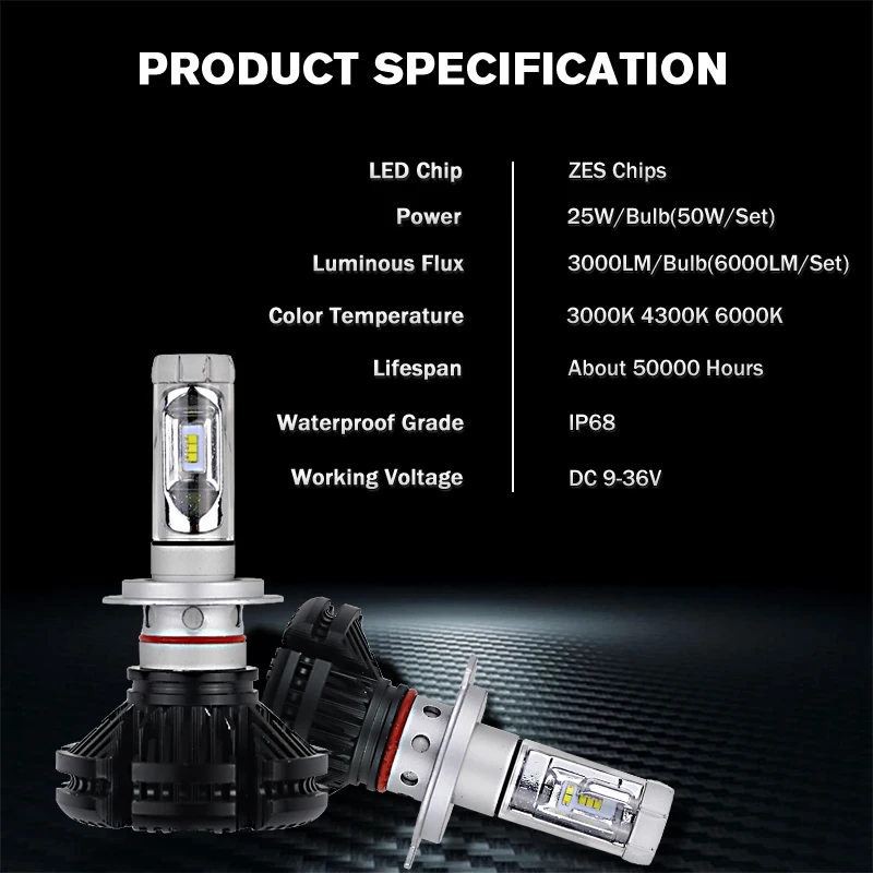 LARATH X3 H11 светодиодный лампы для передних фар H7 H4 H8 H3 9005 H1 50 Вт 6000LM/Комплект 4300 К 6000