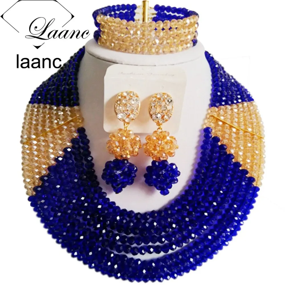 Королевский синий и золотой AB африканские бусины ювелирный набор модный
