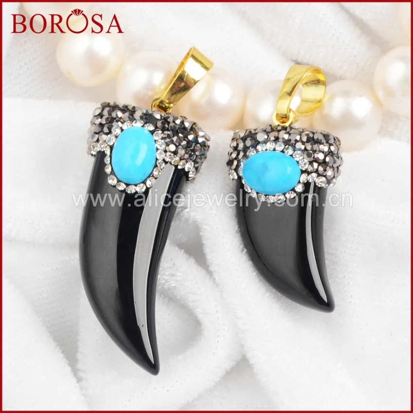 BOROSA полированный черный кристалл друзы резные рога и натуральный голубой камень