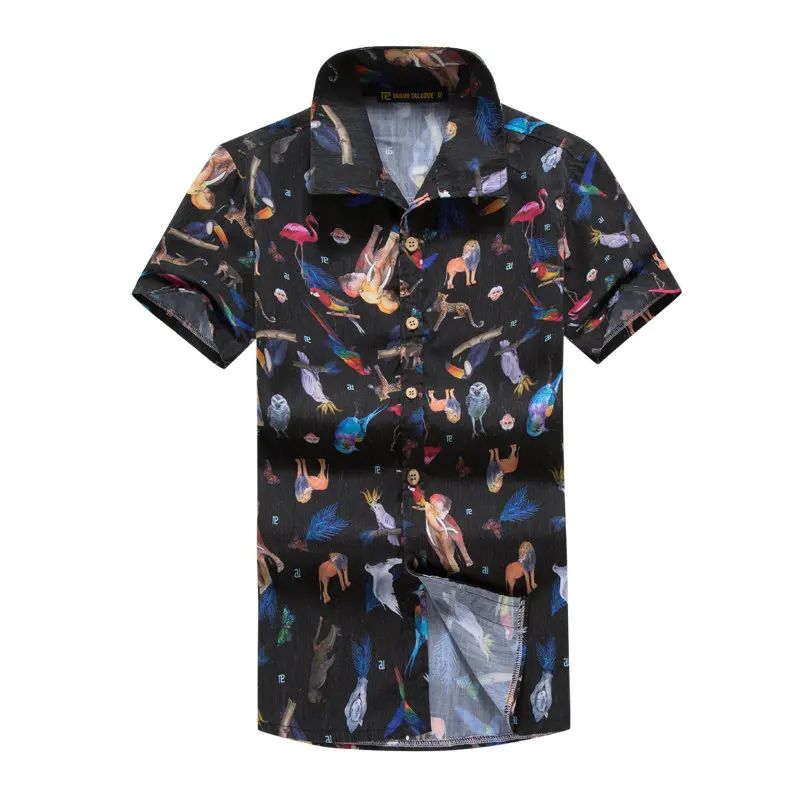 Asian size 5XL Мужская гавайская рубашка с животным принтом, летняя Модная Повседневная рубашка с коротким рукавом, Мужская Гавайская брендовая пляжная одежда, Camisa Masculina - Цвет: Asian size