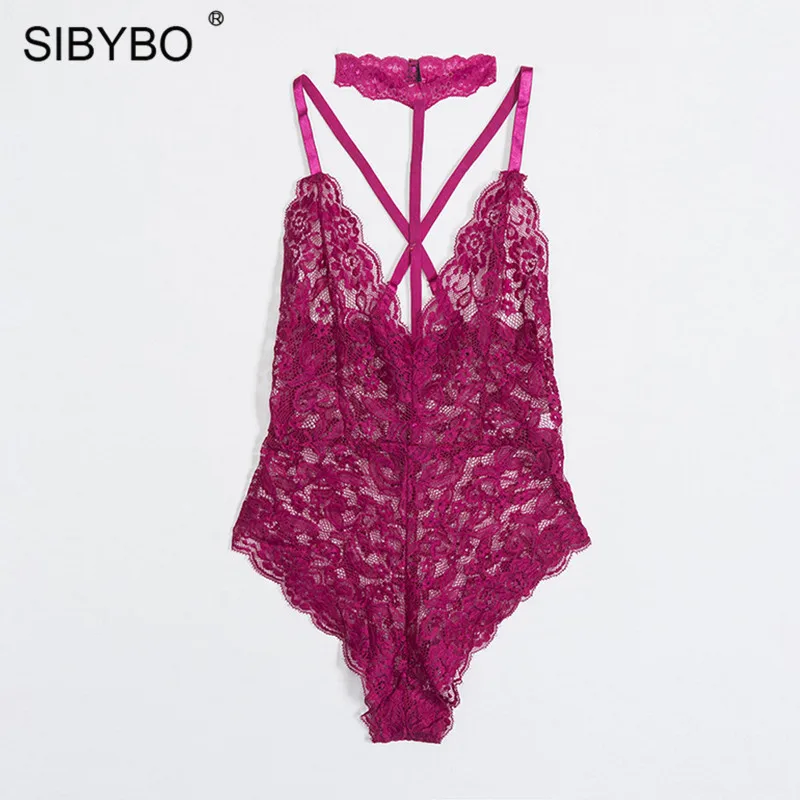 Sibybo, черный кружевной осенний женский боди с лямкой через шею,, прозрачный летний пляжный костюм, сетчатый сексуальный Облегающий комбинезон, комбинезоны, боди