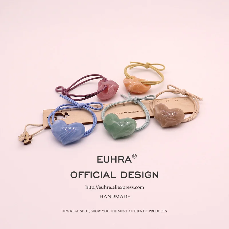 EUHRA, 5 цветов, милая форма, сердце, любовь, текстурированная резинка, резина, для женщин, эластичные резинки для волос, Детские резинки, высокая эластичность
