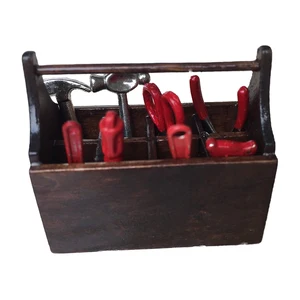 1:12 набор миниатюрных аксессуаров для кукольного домика, ящик для инструментов, деревянный ящик, металлический молоток, плоскогубцы, ножничная пила, отвертка, модель # HO015