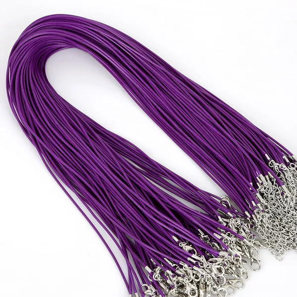 Dark Purple 100 шт 1,5 мм смешанный воск кожаный шнур ожерелье-змейка Бисероплетение веревка 45 см+ 5 см удлинитель цепи с застежкой Омаров DIY - Окраска металла: Dark Purple