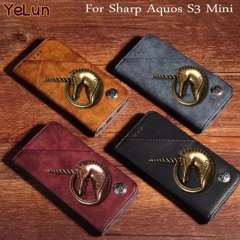 YeLun для Sharp Aquos S3 мини-чехол Роскошный Металлический кожаный флип-чехол с единорогом для Sharp FS8018 защитный чехол для телефона задняя крышка