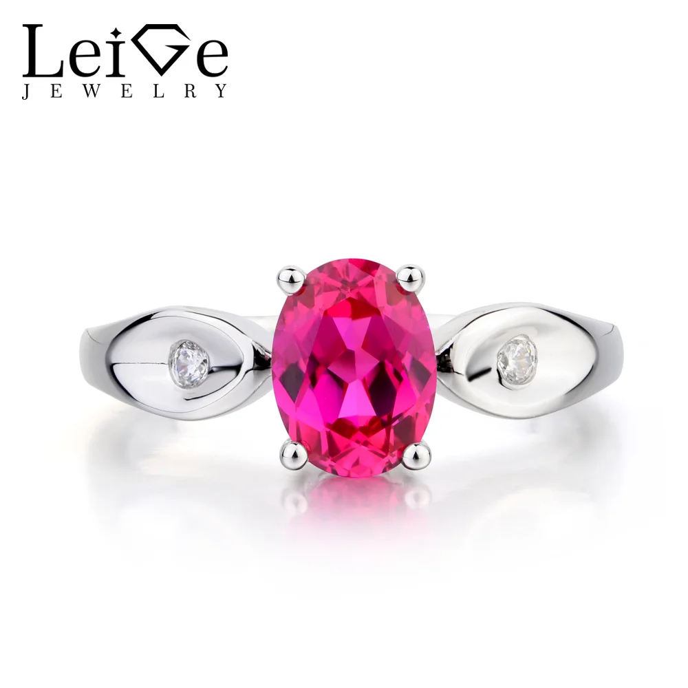 

Leige Jewelry Ruby Ring Ruby Engagement Ring July Birthstone Oval Cut Red Gemstone 925 Sterling Silver Romantic Gifts for Women