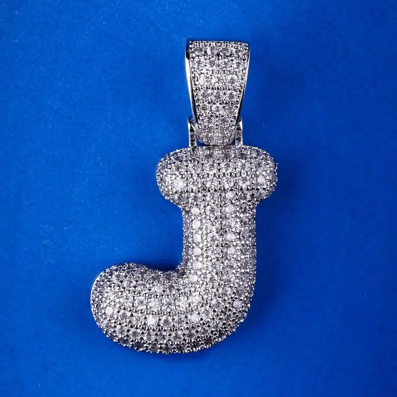 J Iced Out пользовательские Пузырьковые буквы кулон ожерелье пузырь начальные буквы слова Белое золото кулон в стиле хип-хоп Ожерелье для мужчин и женщин - Окраска металла: J