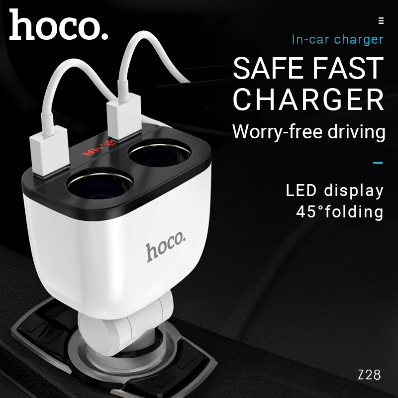 hoco dual cigarette lighter adapter usb a port car charger splitter 12v 24v for iphone samsung xiaomi android | Мобильные телефоны