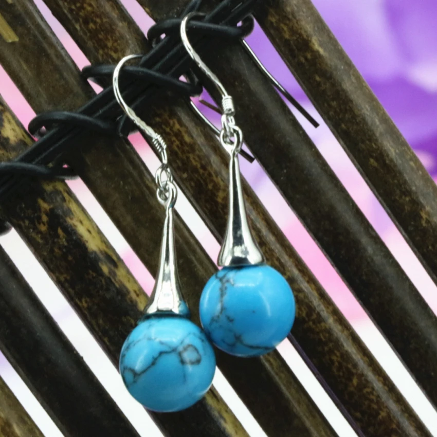 Женские серьги капельки в богемном стиле голубой камень калейт бирюзовый