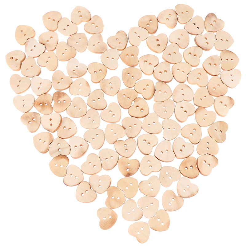 100 шт./лот модные натуральные деревянные пуговицы в форме сердца с 2 отверстиями