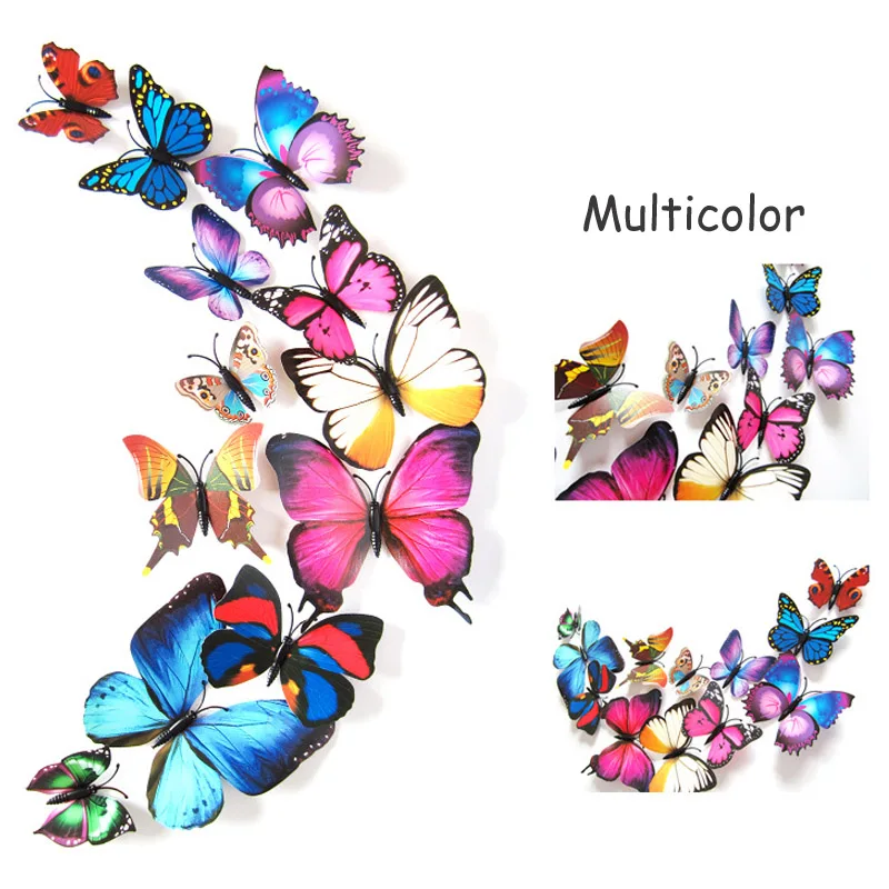 multicolor 3D бабочка гостиная шторы холодильник ПВХ обои домашний Декор наклейки на стену Радуга 12 шт - Цвет: multicolor
