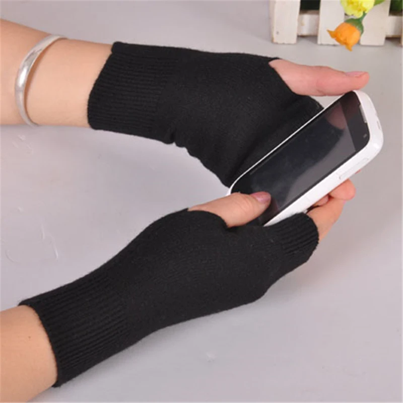 Новые модные черные короткие митенки шерстяные вязаные перчатки для запястья