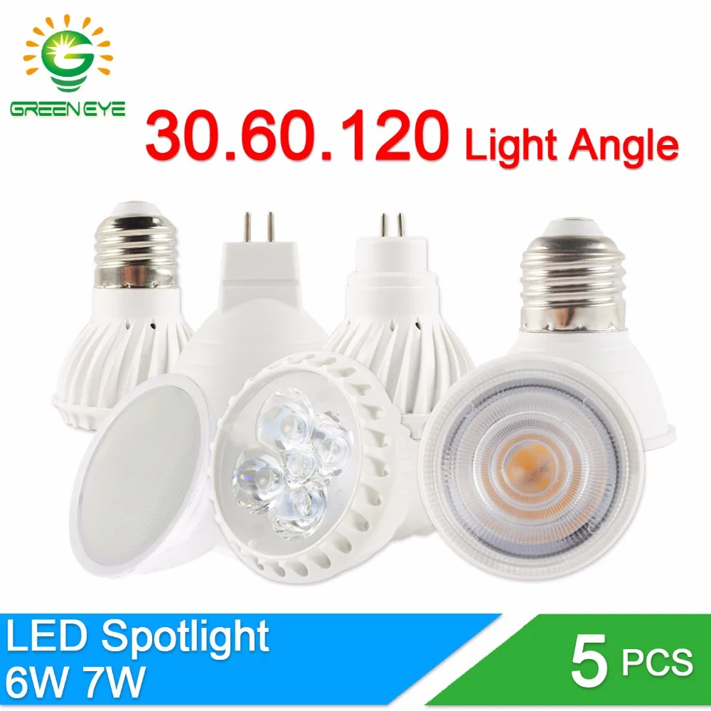 

GreenEye 5Pcs/lot Lampada LED Bulb dimmable 6W 7W 220V E27 E14 MR16 GU5.3 GU10 Bombillas LED Lamp Spotlight Lampara Spot Light