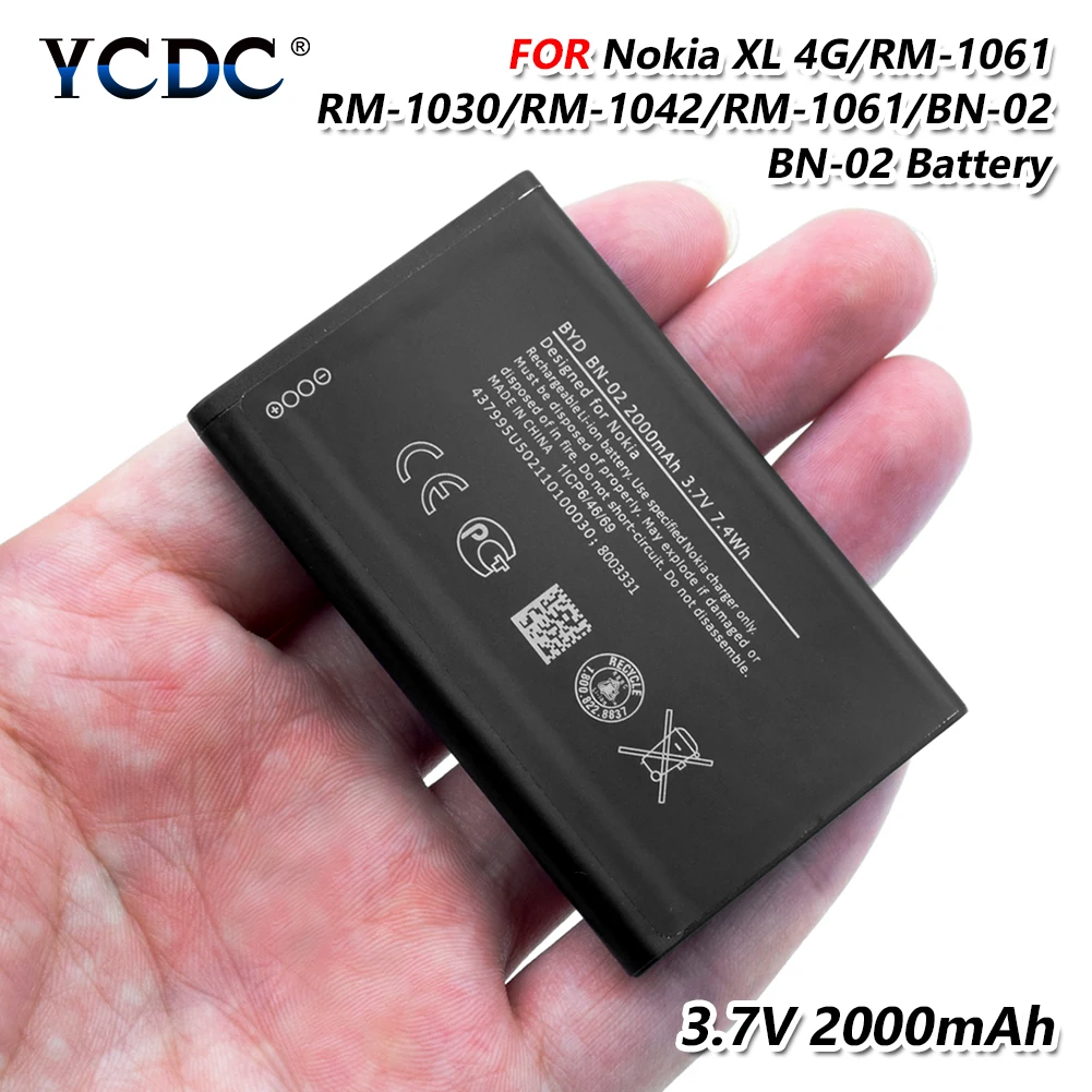 Аккумулятор для телефона 3,7 V 2000mAh BN-02 BN 02 BN02 литий-ионная аккумуляторная батарея для Nokia XL 4G/RM-1061/RM-1030/RM-1042/RM-1061