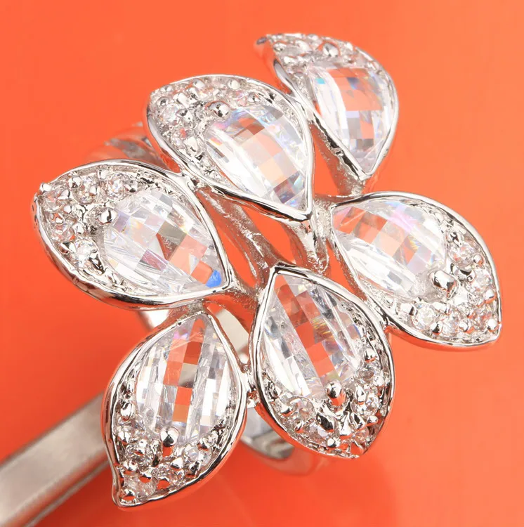 Кольцо с белым кристаллом и серебряным покрытием размеры 6 / 7 8/9 S0908|925 sterling silver|925