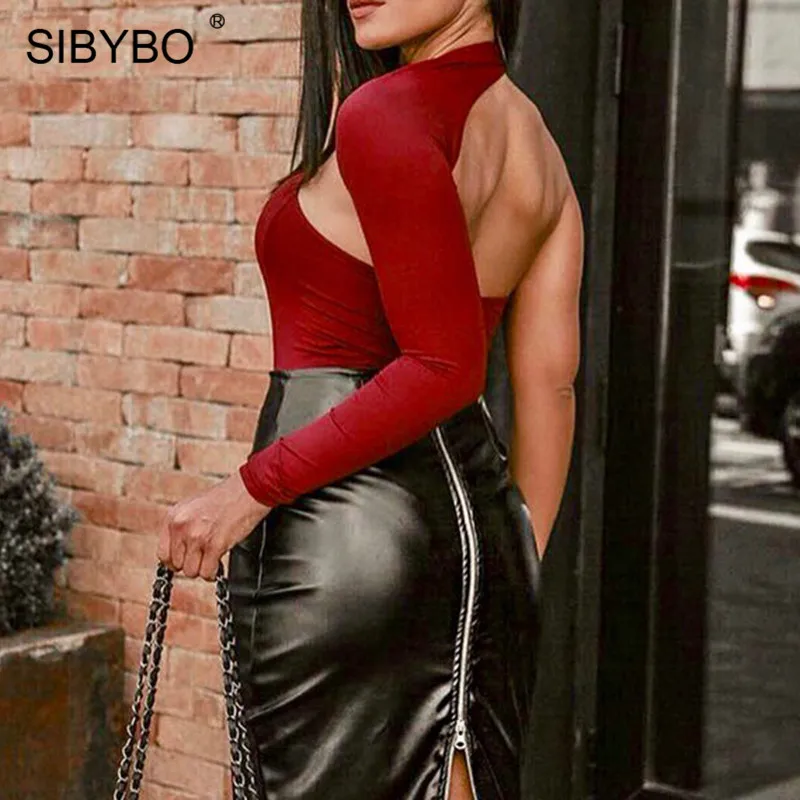 Sibybo, с открытыми плечами, хлопок, сексуальный женский комбинезон, осень, длинный рукав, Облегающий комбинезон, женские вечерние, с открытой спиной, повседневный комбинезон для женщин