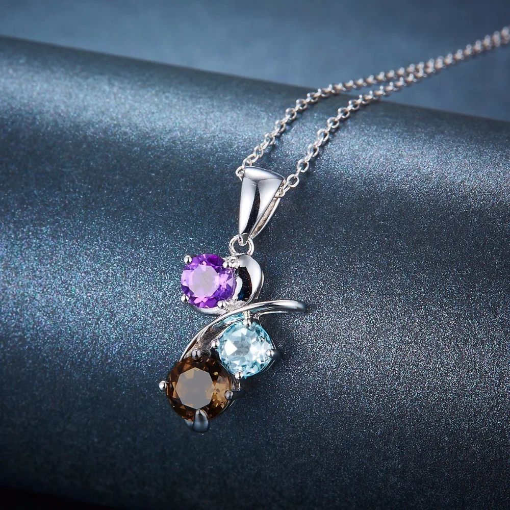 Женское ожерелье из серебра 925 пробы с аметистом и голубым топазом|fine jewelry|pendant