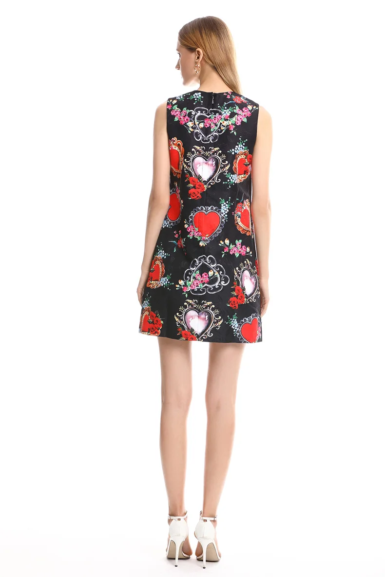 

Women's Runway Dresses O Neck Sleeveless Beaded Printed Floral Fashion Designer Dresses